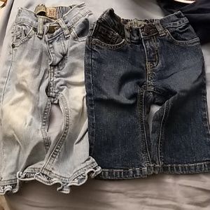 Light blue and medium blue colored jeans